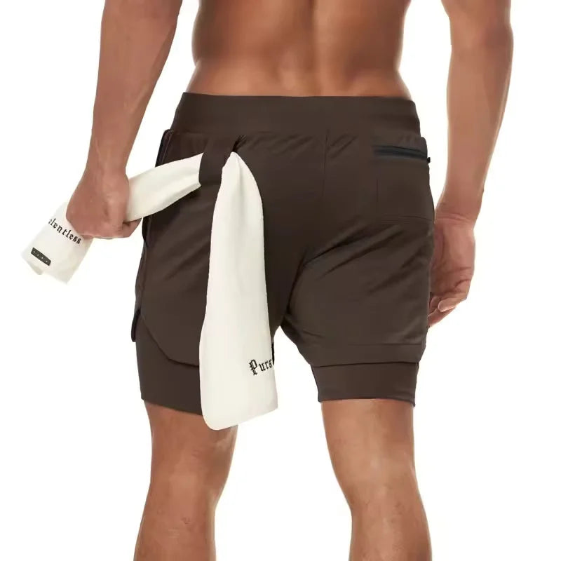 Sports Shorts Jogging Training Quick Dry 2-in-1 Double Layer Elastic Waist Taffeta Regular Fit Summer Men Single Pair