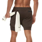 Sports Shorts Jogging Training Quick Dry 2-in-1 Double Layer Elastic Waist Taffeta Regular Fit Summer Men Single Pair