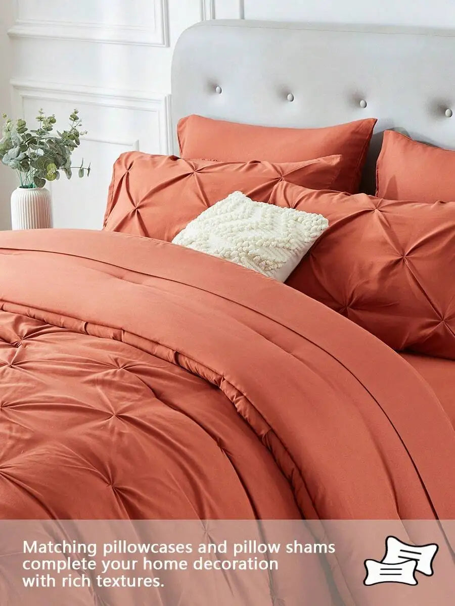 5Pcs/7-Pcs Queen Pinched Pleat Bed Comforter Sets Queen - Luxurious, Soft, Breathable, And Cooling Summer Bedding For All Season