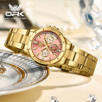 OPK 6001 Original Quartz Movement Elegance Watch For Women Chronograph Stainless Steel Three Simple Small Dials HD Luminous Function Life Waterproof Watch
