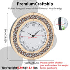 Large Mirror Wall Clock with Crushed Diamond Edge, Sparkling Bling Bling Crystal Round Clock for Living Room, Luxury Glamorous Home Decor, Silent Non-Ticking Quartz, Silver/Tawny Roman Numeral Modern Wall Art