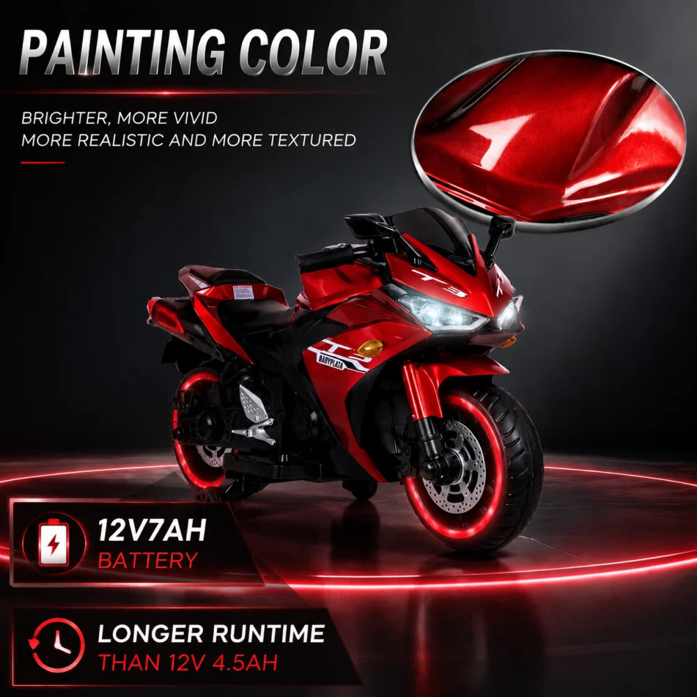 Kids Motorcycle 12 V Motorcycle For Kids 3-8 Years Boys Girls,Kids Motorcycle Ride On Toy With Training  Wheels/Manual Throttle/ Drive By Hand /Lighting  Wheels