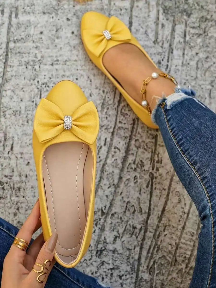 Womens Elegant Bow Flat Loafers, Spring Autumn Comfortable Casual Office Shoes