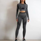 Seamless Yoga Sets Sports Fitness High Waist Hip Raise Pants Long-Sleeved Backless Suit Workout Clothes Gym Shorts Set for Women