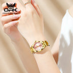 OPK 6002 Quartz Movement Elegance Watch For Women Chronograph Dial Stainless Steel Bracelet HD Luminous Function Life Waterproof Watch