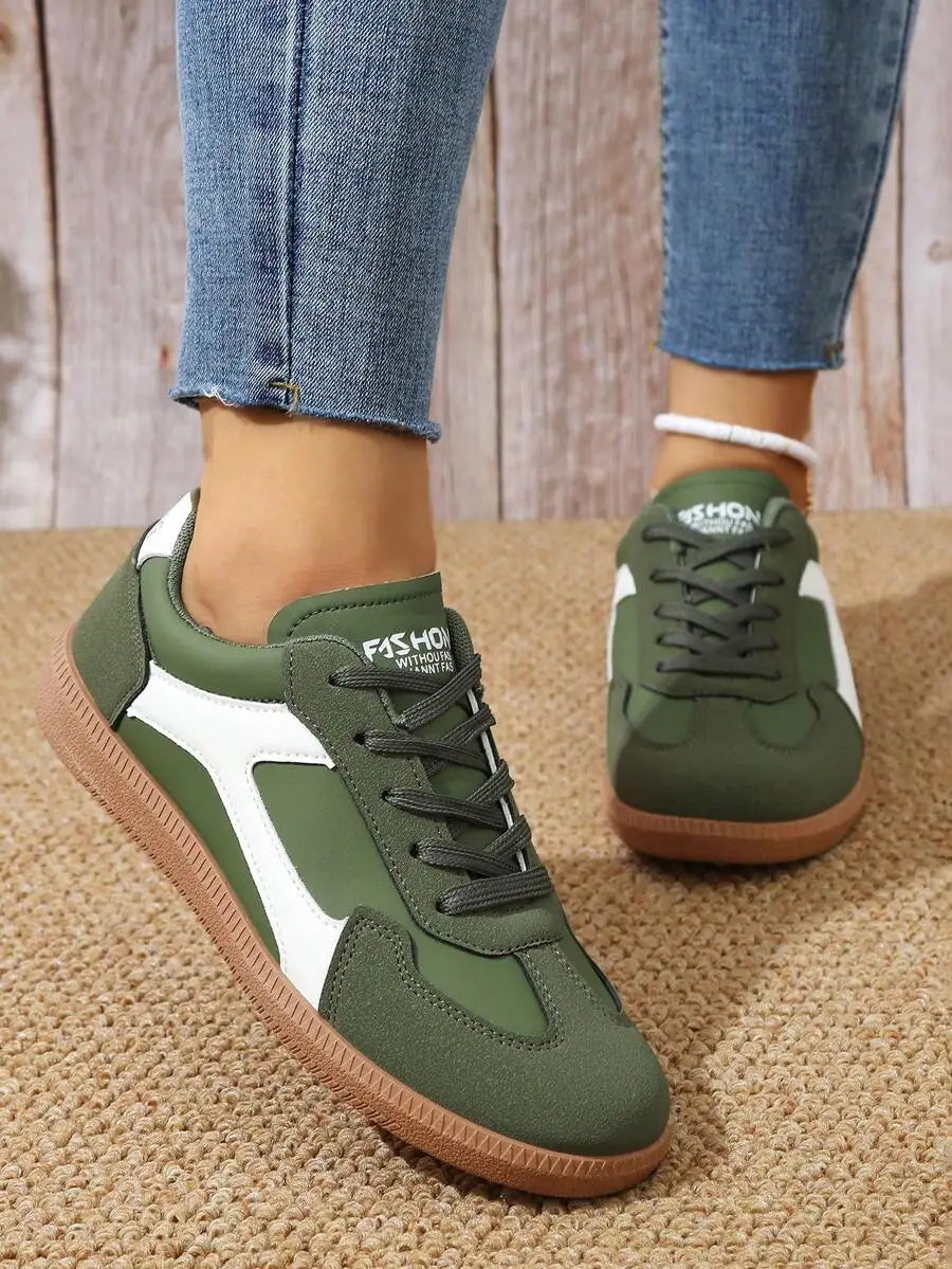 Womens Pink Casual Flat Sneakers With White Stripes Comfortable Lace-Up Shoes For Spring Summer