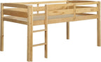 Twin Size Wood Low Loft Bed Frame with Full Length Guardrails