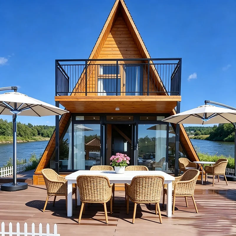Customized A-Frame Wooden Cottage Custom Design Prefabricated Triangle Tiny House Fire-Resistant Spacious Living Outdoor Hotel