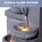 32 Grey Cascading Waterfall Fountain with LED Lights, Suitable for Indoor/Outdoor Use, Garden & Patio Decor