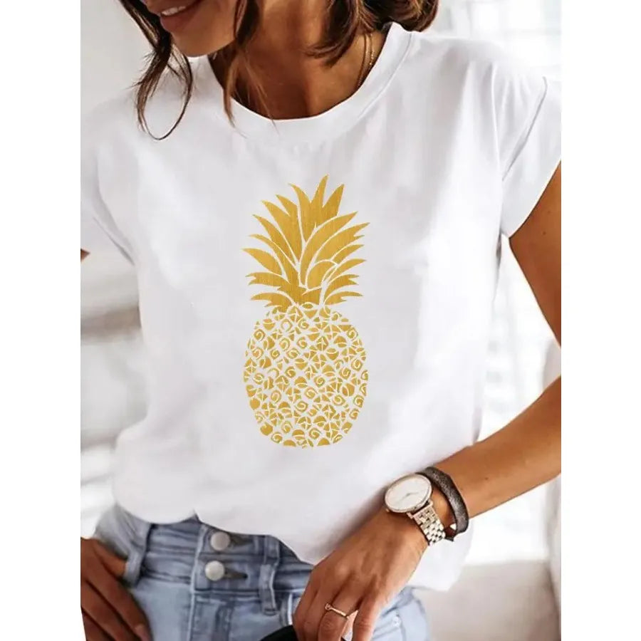 【New Arrival】Women's White Dragonfly Print Tee Let It Be Summer Casual Top