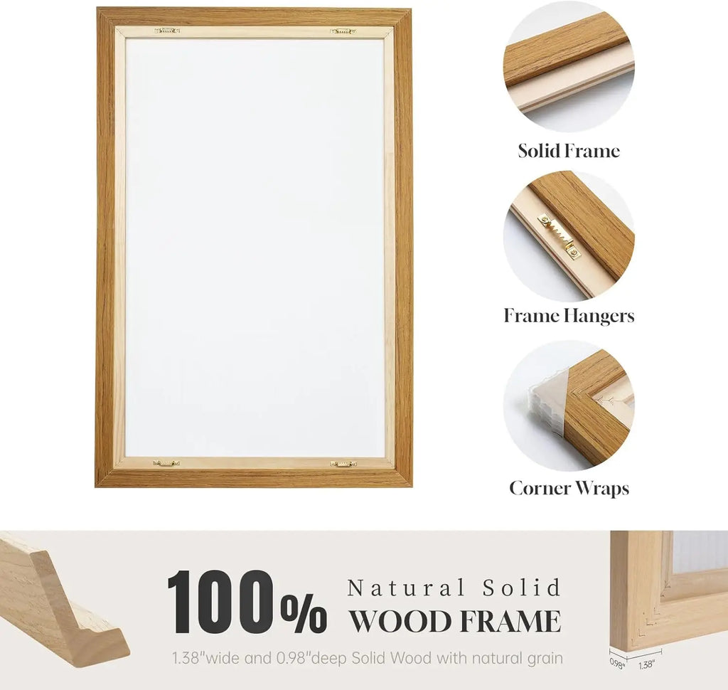 Set of 3 Framed Brown Neutral Sunset Mountain Landscape Canvas Wall Art Prints 24 X 36 Inch, Natural Scenery Artwork with River Deer Birds for Living Room Bedroom Office Indoor Home Wall Decor