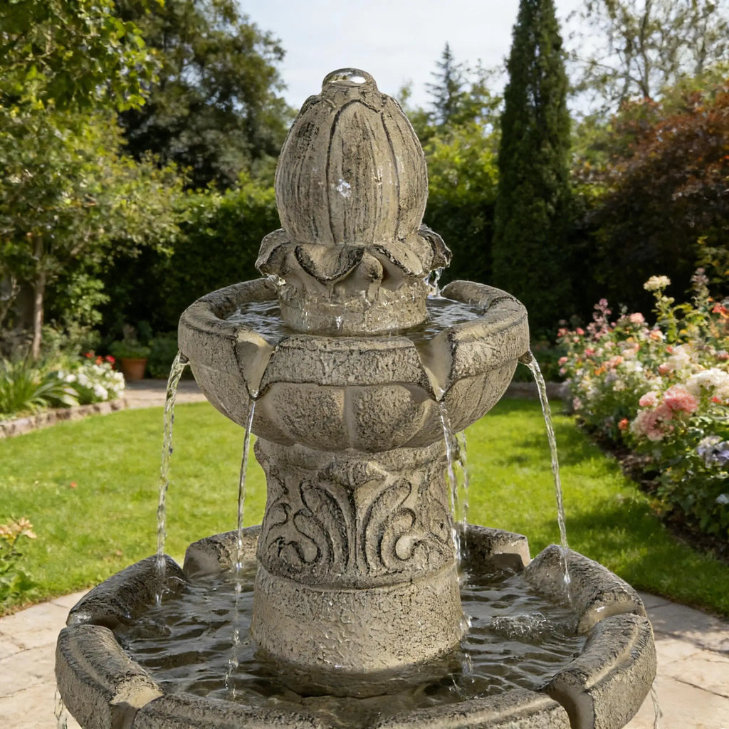 52 Inch Height 3-Tier Outdoor LED Garden Water Fountain, Large Floor-Standing Resin Cascading Bubbler Waterfall Fountain with Pump, Decorative Outdoor Fountain for Backyard, Patio, Yard & Home Decor
