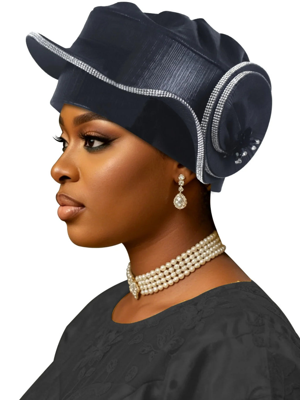 New Model, High-End, Traditional, Three-Dimensional Shaped Snail-Style Women's Hat The Delicate Flower Bud Design on the Side, Surrounded by Double Silver Edges. Suitable for Weddings, Celebrations, Dinners, Festival Gatherin