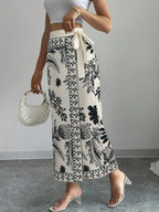 Elenzga Women's Elegant Floral Print Wrap Tie Straight Skirt, Vacation Style