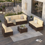 7 Piece Patio Furniture Set, Outdoor Sectional Rattan Conversation Set for Garden, Porch, Backyard