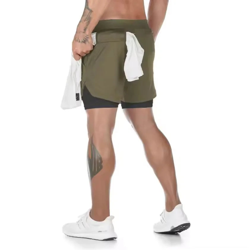 Sports Shorts Jogging Training Quick Dry 2-in-1 Double Layer Elastic Waist Taffeta Regular Fit Summer Men Single Pair