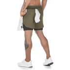 Sports Shorts Jogging Training Quick Dry 2-in-1 Double Layer Elastic Waist Taffeta Regular Fit Summer Men Single Pair