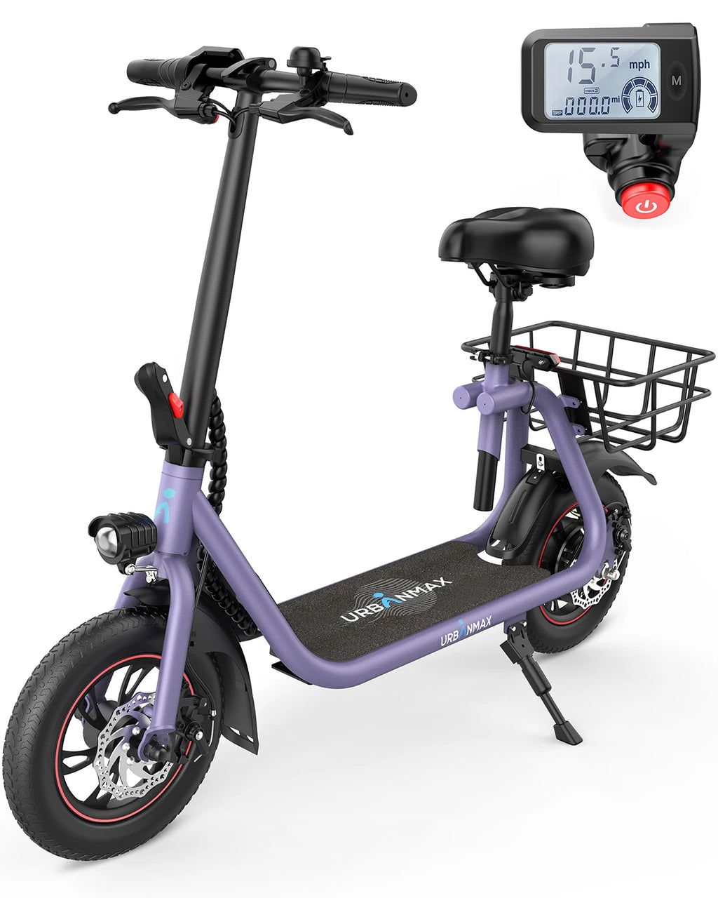 Gyroor Adult Electric Scooter with Seat – 450W Motor, 15-Mile Range, 16 MPH, 12" Tires, Rear Basket, UL2272 Certified, Adjustable Seat for Commuting & Errands