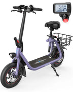Gyroor Adult Electric Scooter with Seat – 450W Motor, 15-Mile Range, 16 MPH, 12" Tires, Rear Basket, UL2272 Certified, Adjustable Seat for Commuting & Errands