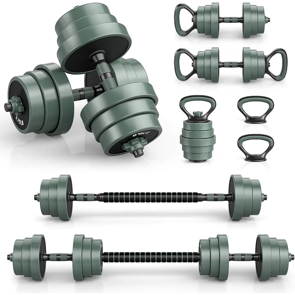 Adjustable 4-in-1 Free Weight Set: Dumbbells, Barbells, Kettlebells, Push-up Stands for Home Gym Workout