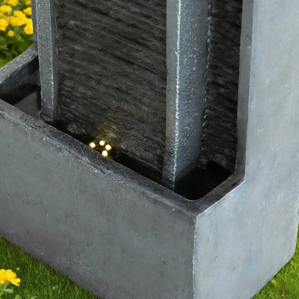 40 Inch Modern Outdoor Water Fountain, Floor Standing Cascading Waterfall with Contemporary Curves, Suitable for Porch, Office, Home Garden, Patio