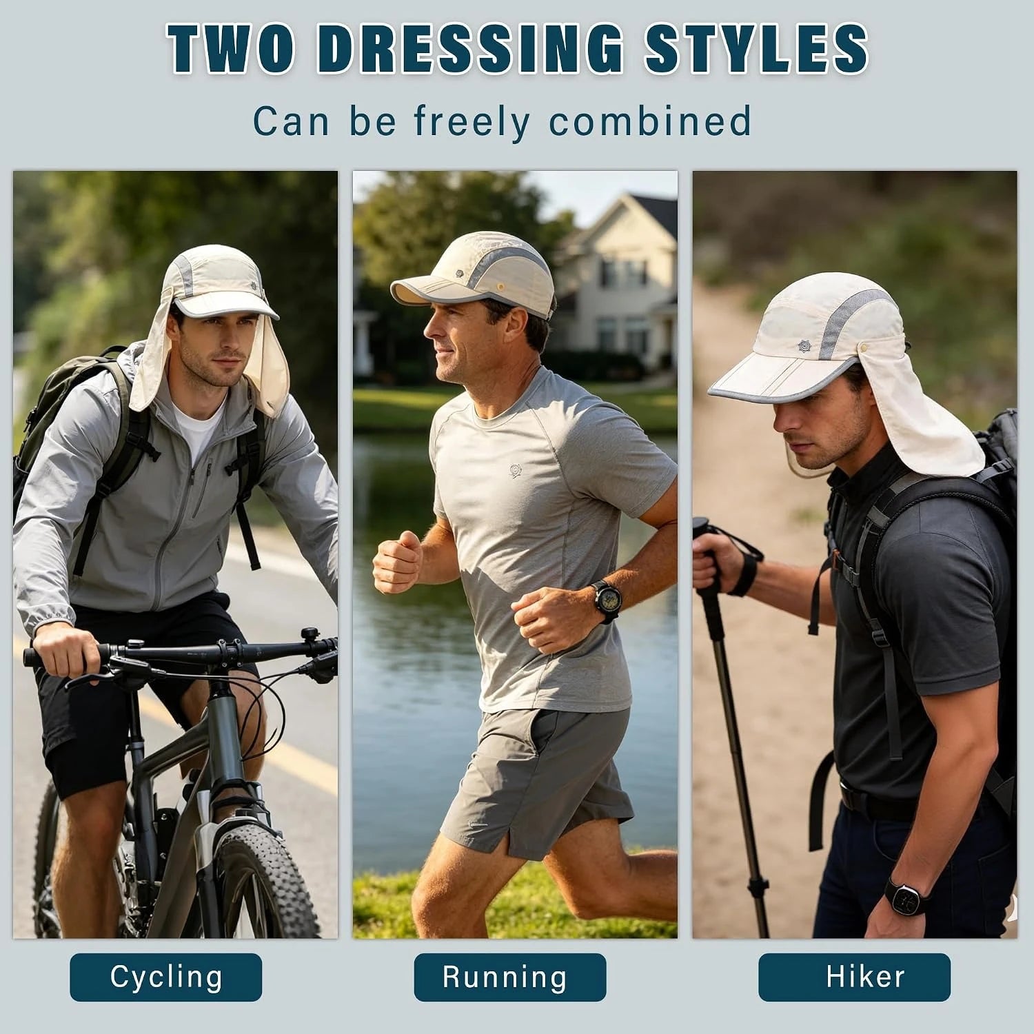 Quick Dry Breathable Sun Hat With Detachable Neck Flap Foldable UPF50+ UV Protection Wide Brim Fishing Baseball Cap For Travel Camping Cycling