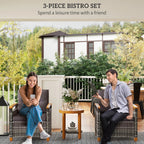 3 Pieces Wicker Patio Bistro Set Outdoor with Cushions, Gray