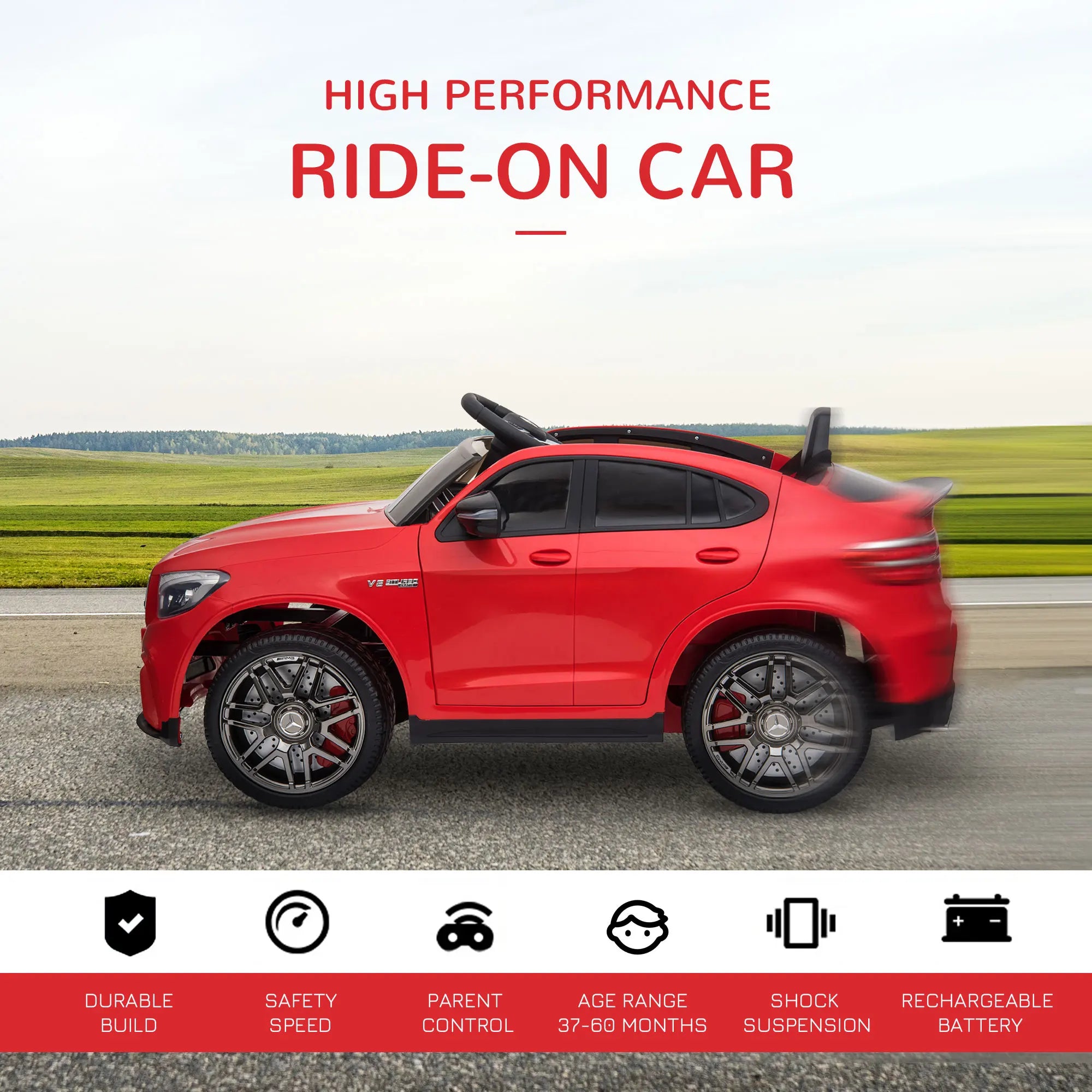 12V Kids Ride on Electric Car with Parent Remote Control Suspension LED Lights Music Player for Kids Red