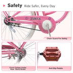 24 inch teenage adult female outdoor cycling, single speed commuter bike with wicker basket and rear rack