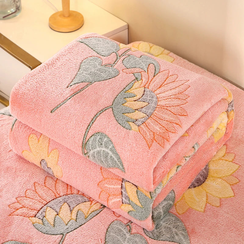 1pc Floral Style Warm Bedspread Fleece Blanket Plaid Travel Shawl Sofa Nap Blankets Home Bedsheet Manta