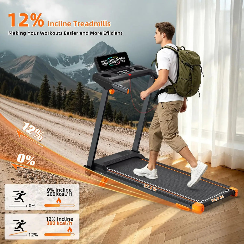 Walking Pad Treadmill, Treadmill with 12% Incline, 3-in-1 Foldable Treadmills for Home,12 HIIT Modes, Quiet Treadmill with Incline, 300 LBS Capacity, with App, Speaker, Heart Rate,and LED Display