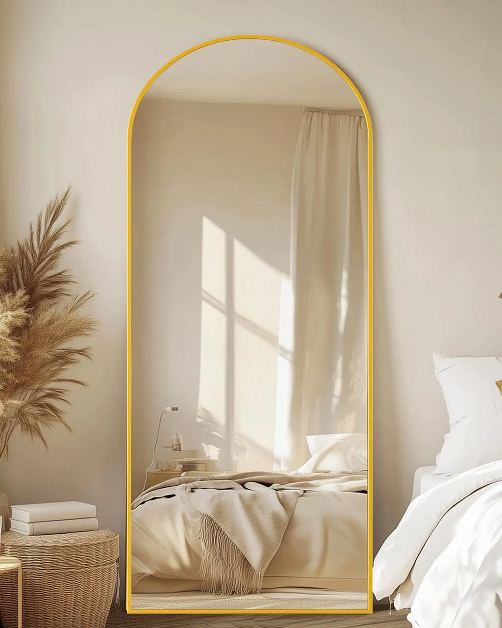 Full-Length Floor Mirror with Stand, 58"x18" Arched Style Full Body Standing Mirror for Bedroom, Living Room, Gym,, Customized