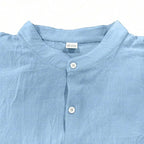 Mens Linen Stand Collar Long Sleeve Button-Up Shirt Loose Breathable Casual Beach Vacation Wear