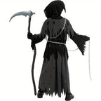Halloween Costume Glowing Eyes Grim Reaper Costume for Kids 5-12 years Boys Halloween Dress-up Party