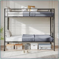 Metal Bunk Bed Frame Twin Over Twin with Ladder, High Guardrail, Heavy-Duty Slats, Under-Bed Storage, Noise-Free
