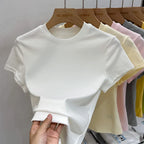Zjaiss 2026 O-Neck Summer Sexy Basic Solid Short Sleeve T-Shirt Women Casual Korean Streetwear Tee