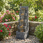 39.4" Outdoor Water Fountain, Tall 4-Tier Cascading Waterfall Fountain with Warm LED Lights, Stone-Look Resin Water Feature with Quiet Pump for Patio Garden Porch Entryway Backyard Decor