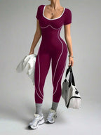 Dewbera Seamless Letter Design Women's Yoga Jumpsuit: Tummy Control Compression Activewear for Running & Fitness