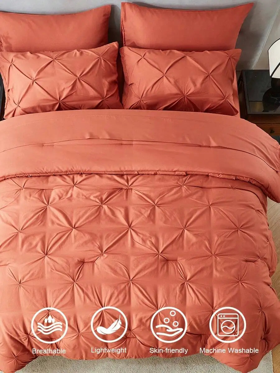 5Pcs/7-Pcs Queen Pinched Pleat Bed Comforter Sets Queen - Luxurious, Soft, Breathable, And Cooling Summer Bedding For All Season