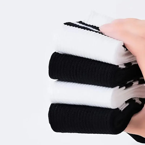 6/10/20 Pairs Men Women Striped Round Neck Socks Spring Autumn Breathable Odor Proof Sweat Absorbing All-Season Casual Socks