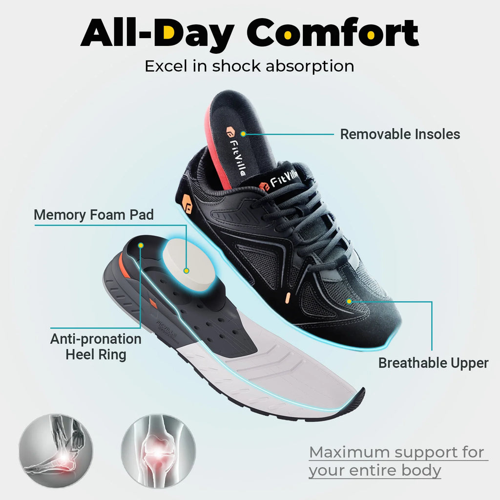 Fittington Walking Shoes For Men Extra Wide Man Shoes Large Size Non-slip Sport Sneakers For Flat Feet Heel Pain Relief