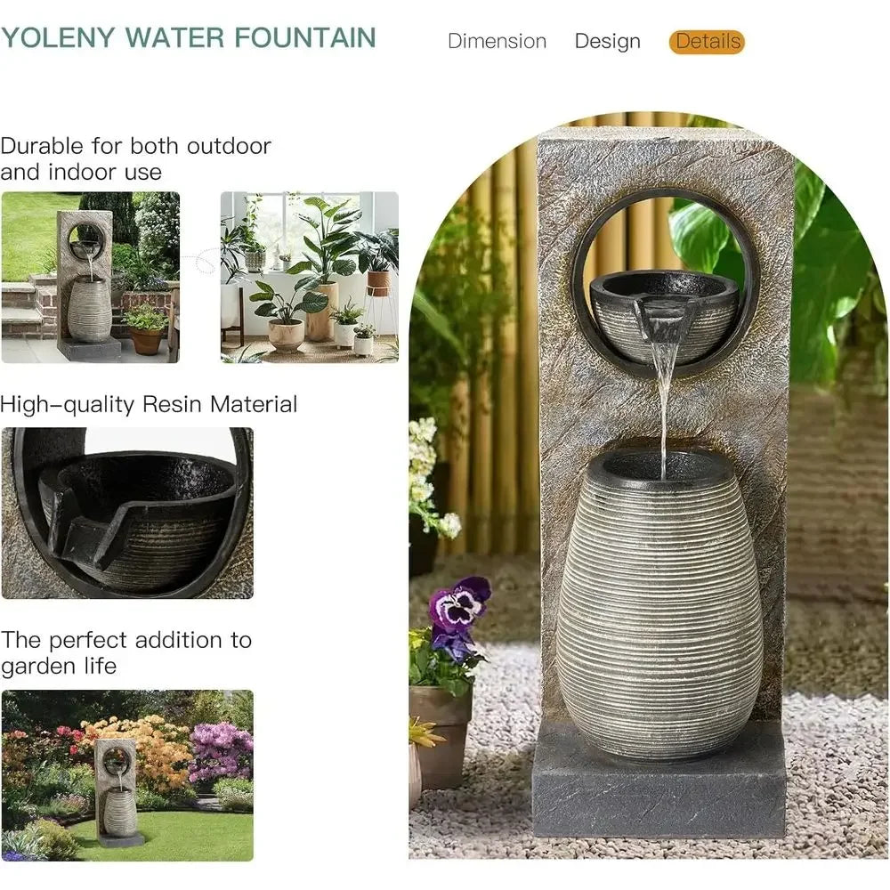 Illuminated Outdoor Mountain Fountain, 39.7 Tall, for Garden and Home Decor