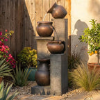 4-Tier Cascading Bowl Outdoor Water Fountain with Lights for Garden, Patio, Backyard, and Home Decor