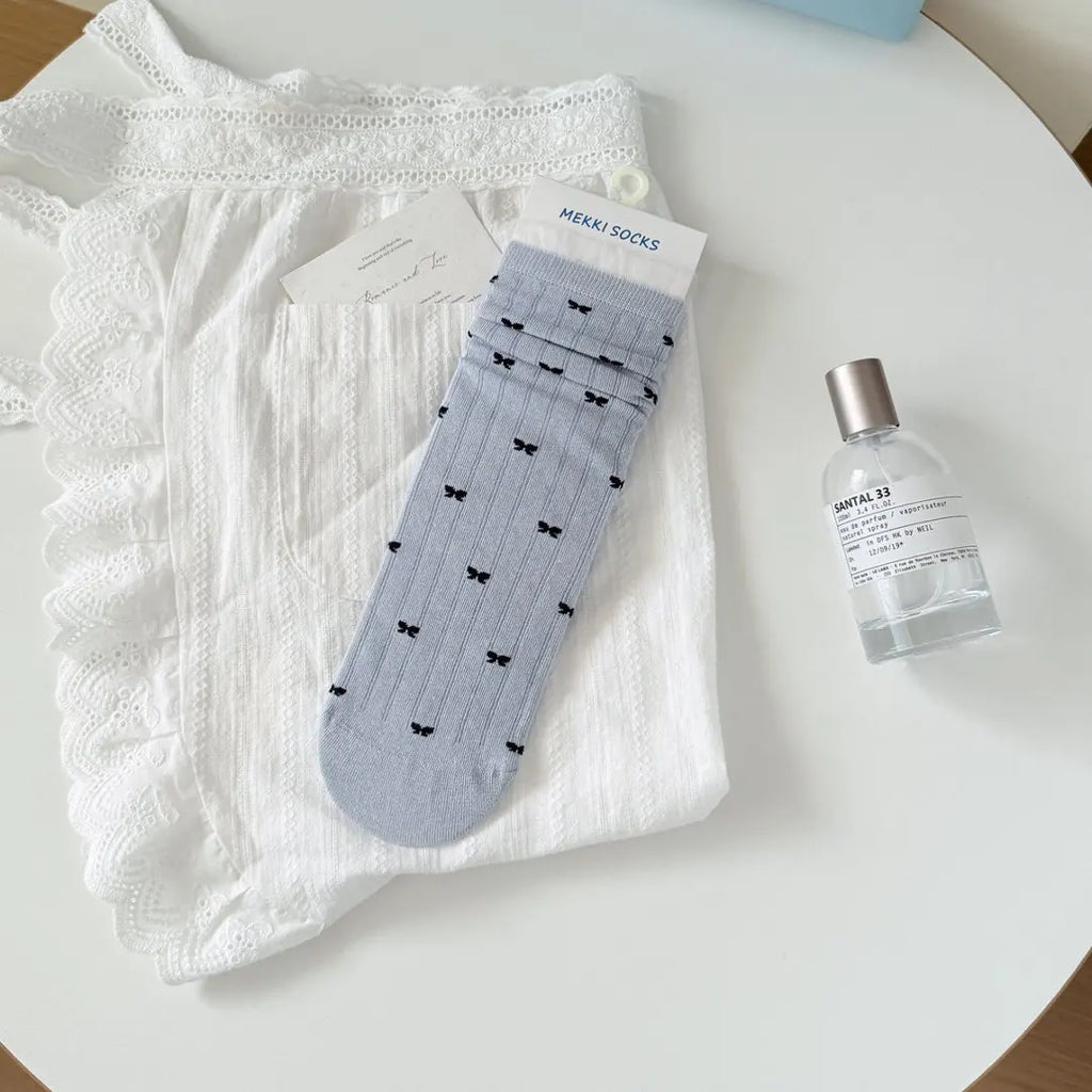 2026 Socks Women Spring Summer Blue Sea Salt Lace Stacking Socks Loose Design Medium Tube Korean Minimalist Cotton Socks