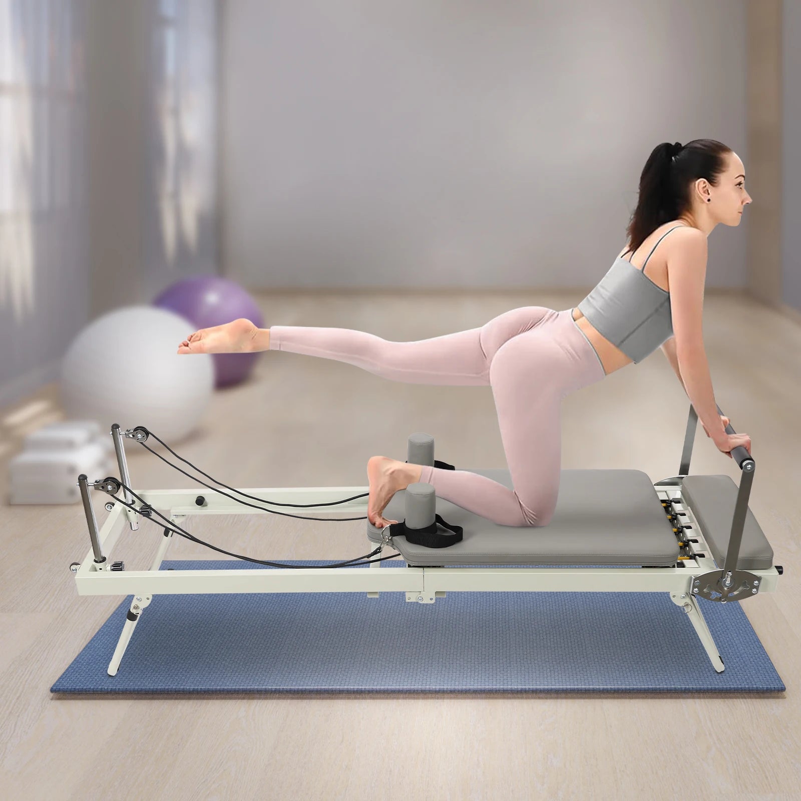 120kg/264.55lbs Foldable Pilates Reformer Machine, Multifunctional Yoga Fitness Equipment, Pilates Exercise Equipment