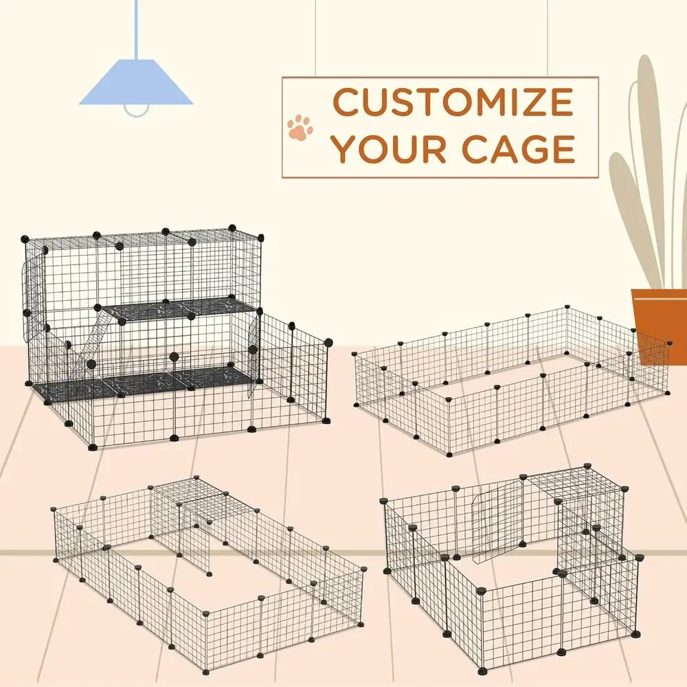 Customizable 2-Tier Metal Small Animal Playpen with Removable Mats, Ideal for Guinea Pigs, Rabbits, and Chinchillas