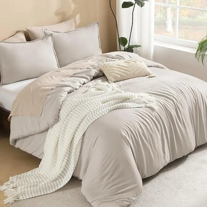 Luxury Soft 3-Piece Lightweight Comforter Set All-Season Fluffy Breathable Bedding Oversized King Queen Twin Size Solid Color Quilt with 2 Pillowcases Home Bedroom Decor Cozy Room Textiles Skin