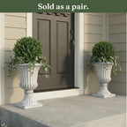 Tall Pedestal Planters Set Stone Resin Outdoor Garden Urns Front Porch Entryway Deck Patio Plant Pots Flower Container Stand Decor White 2 Pack