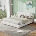 White King Size Upholstered Bed with Curved Headboard and Solid Wood Legs