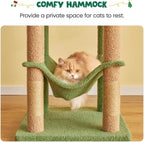 Indoor Cat Tree - 63.8 Inches, Green, Sisal-Covered, with Padded Platform, Hammock and Dangling Toys